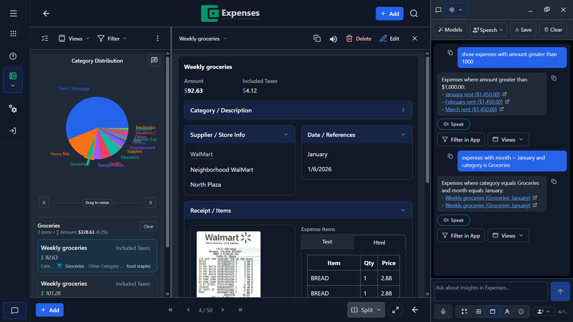 An expense tracker built in Lixcel